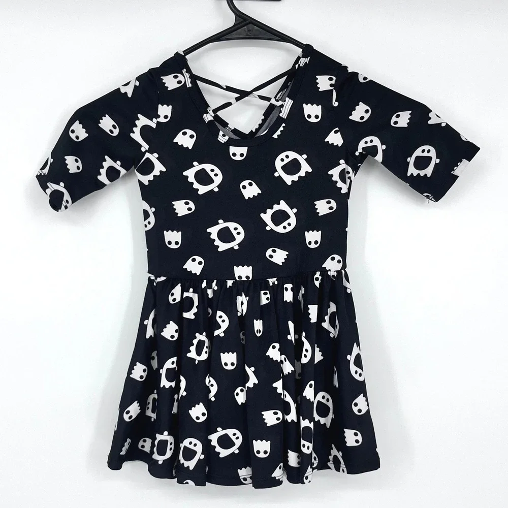 Dot Dot Smile Ghost Dress Girls 2T Black White Halloween Crisscross Back‎ Spooky